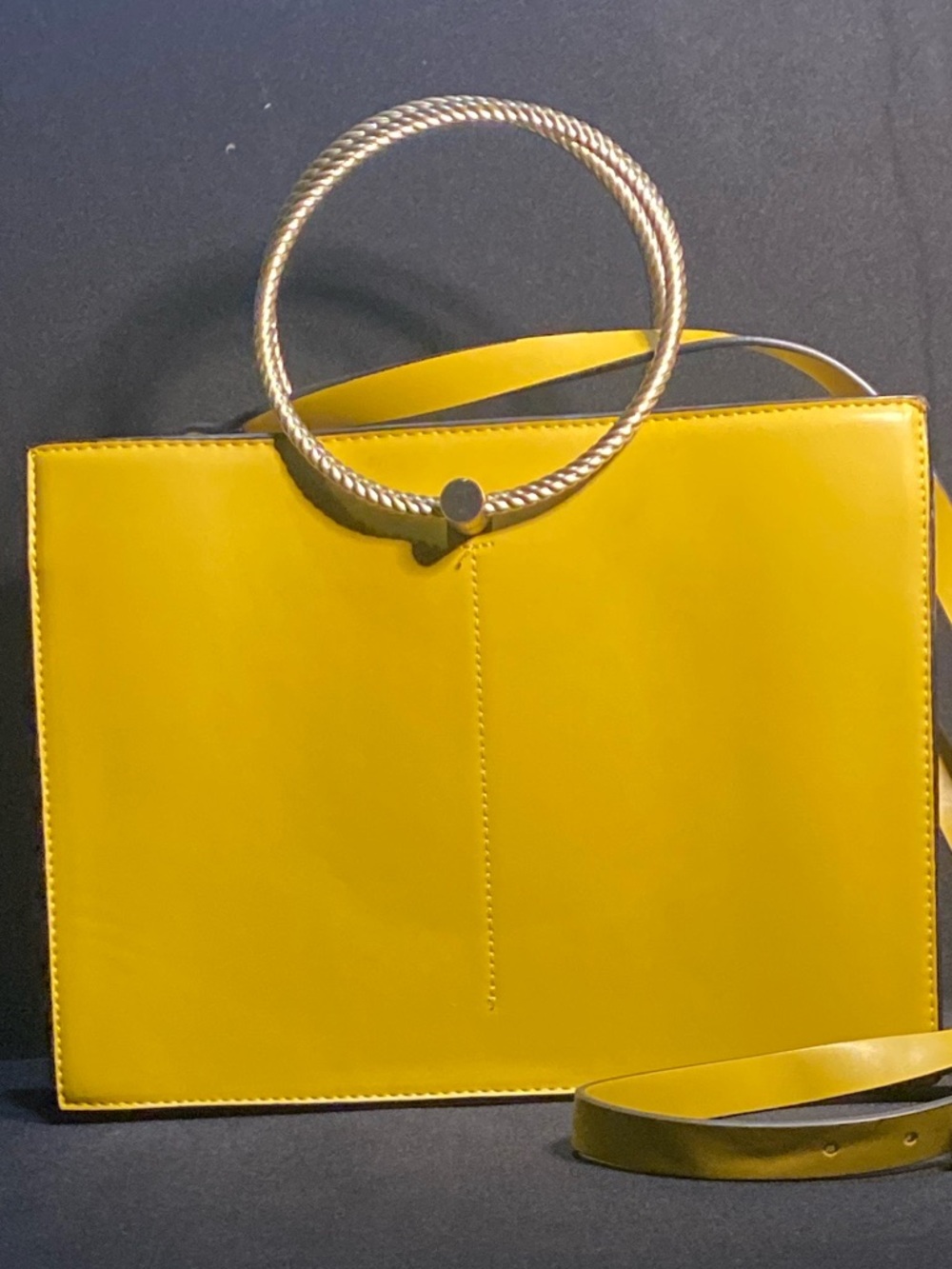 Zara Yellow Structured Shoulder Bag with Ring Handle